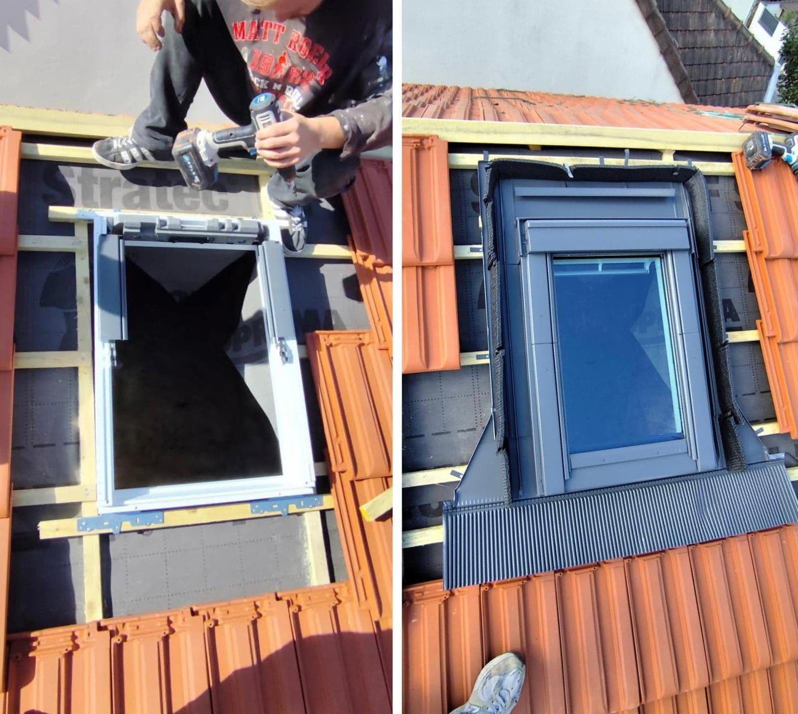 Composition avant/après de la pose d'un Velux sur pavillon, Longjumeau